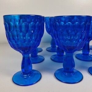 Fenton Cobalt Blue Thumbprint Glass Goblets Set of 4 Vintage Water Wine Glasses